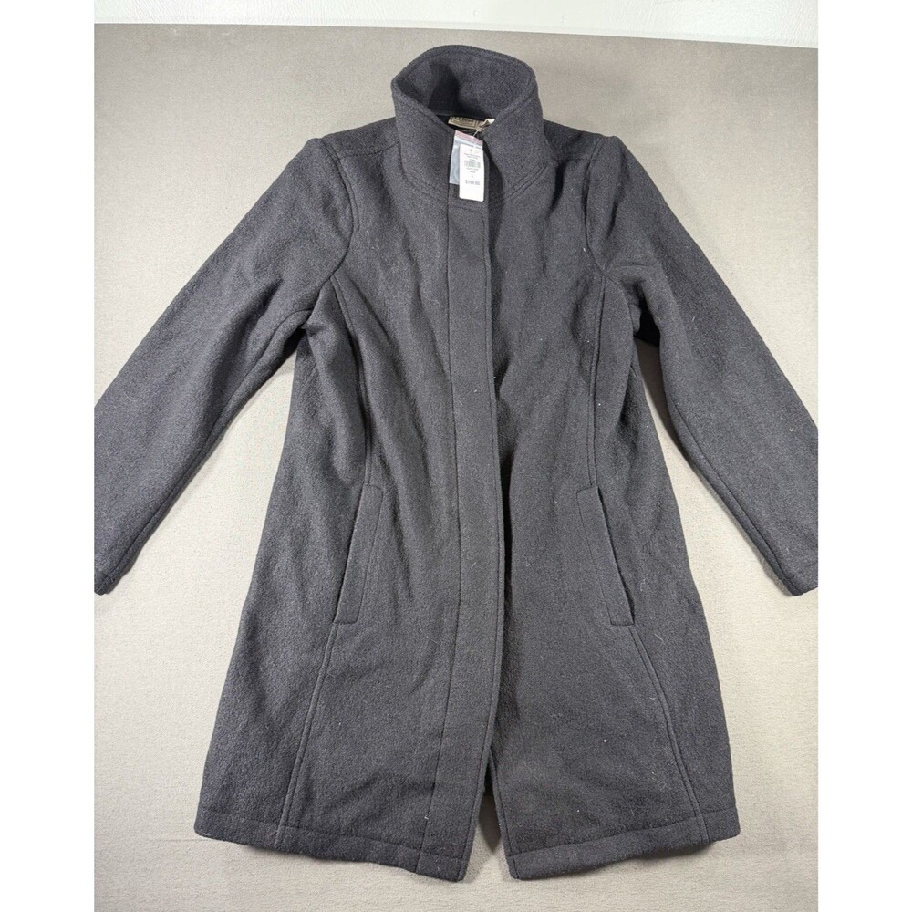 LL Bean Wool Coat Womens Sz L Charcoal Gray Pocket Bellandi Italy Thinsulate New